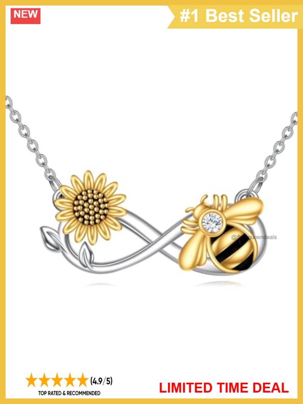 Sterling Silver Bee Sunflower Pendant Necklace 18in Cubic Zirconia